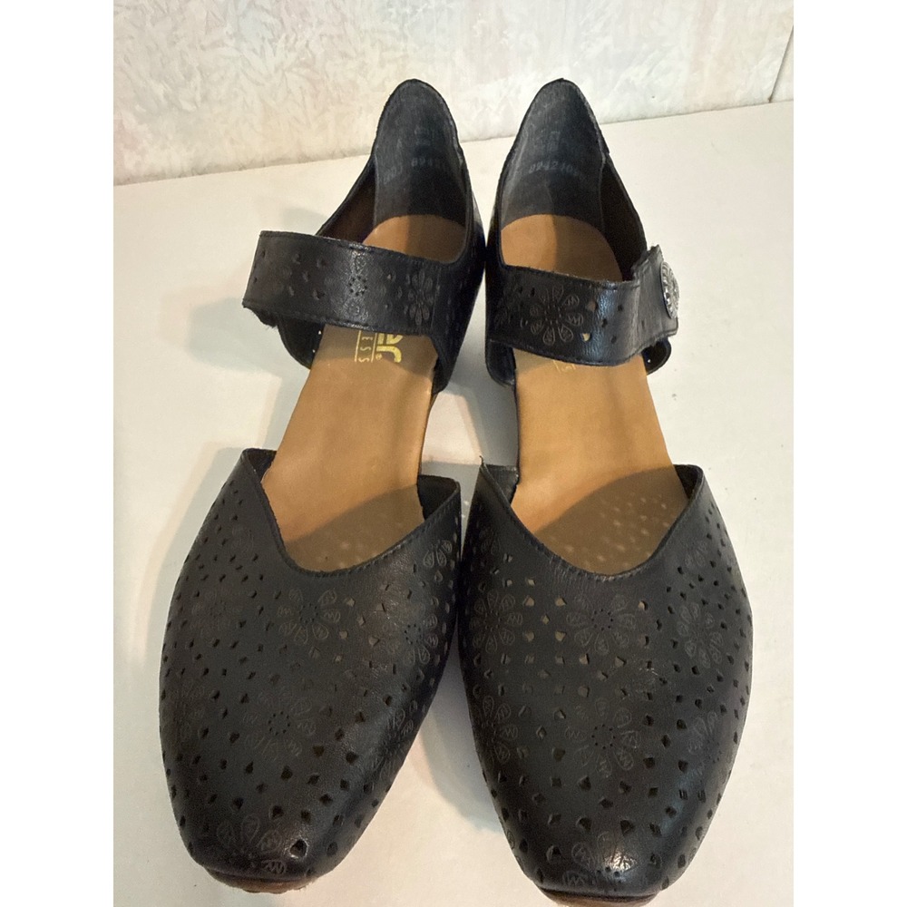 Rieker Antistress Black Leather Perforated Mary Jane Pumps Size 40 - Picture 2 of 7